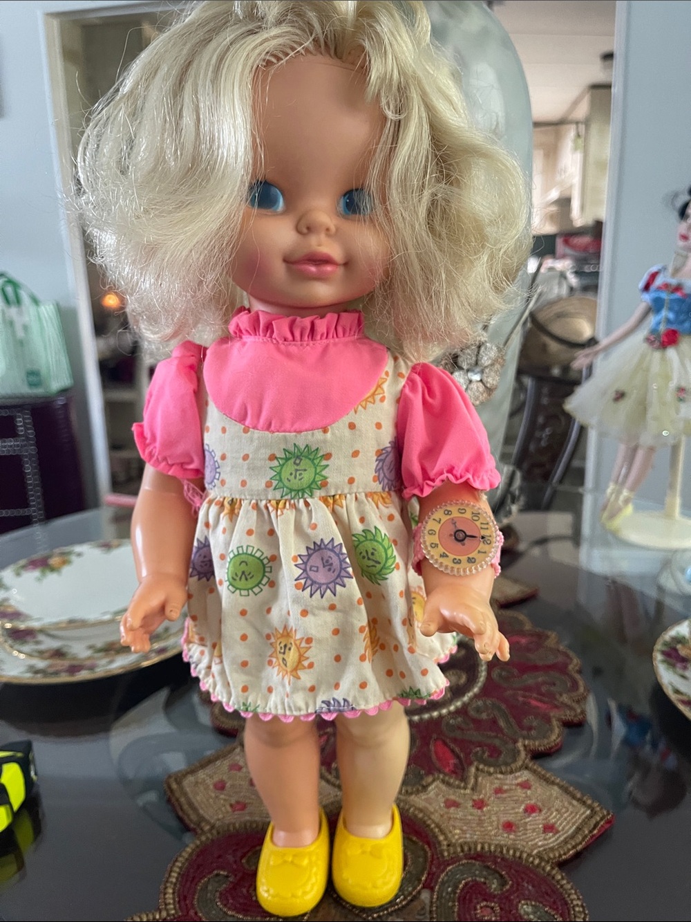 Mattel Blonde Doll in Pink Top and Yellow Shoes